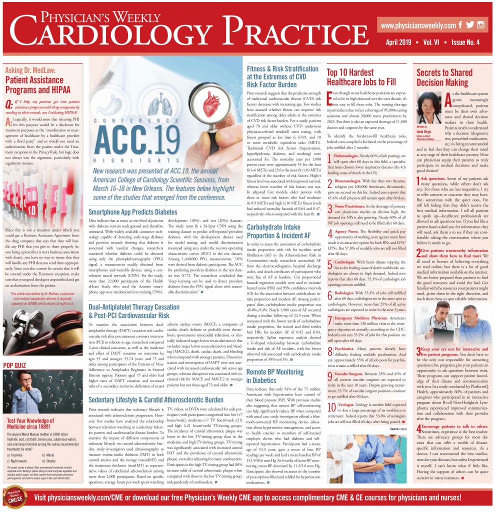 Cardiology Practice Edition: April 2019