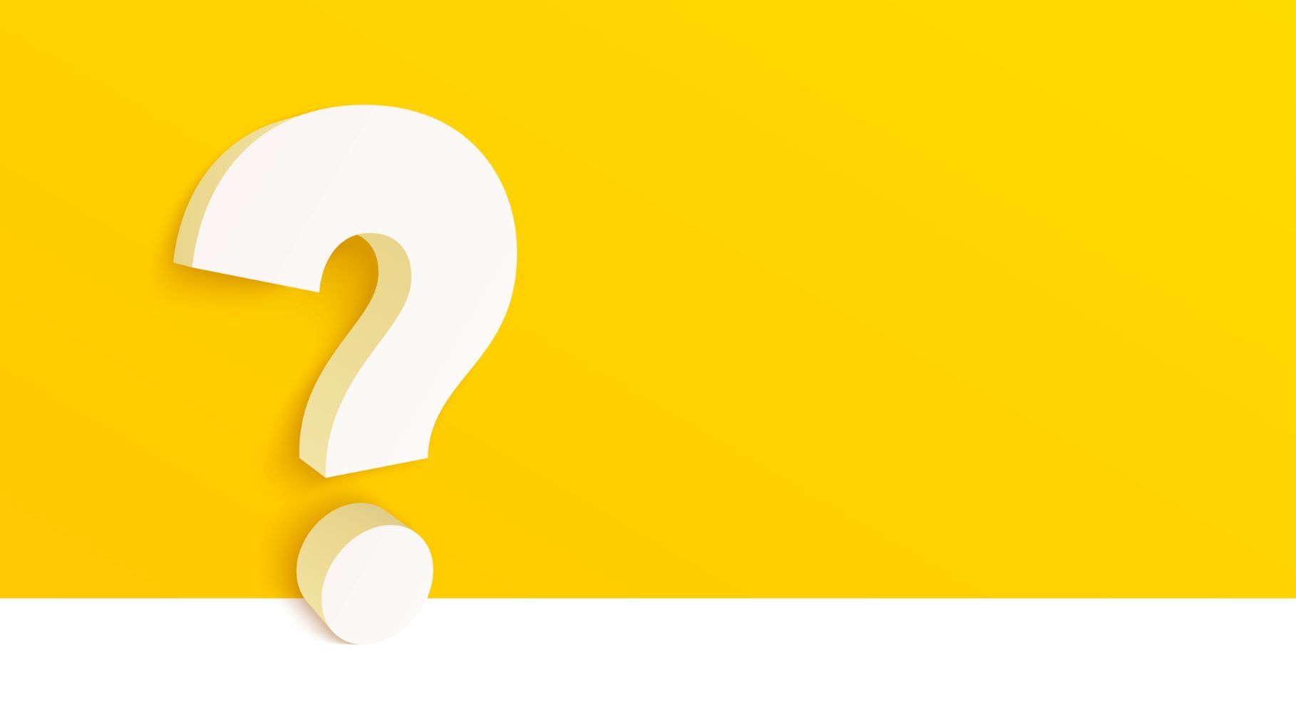 3d question mark on yellow background. Ask help information icon. Faq or Quiz big symbol