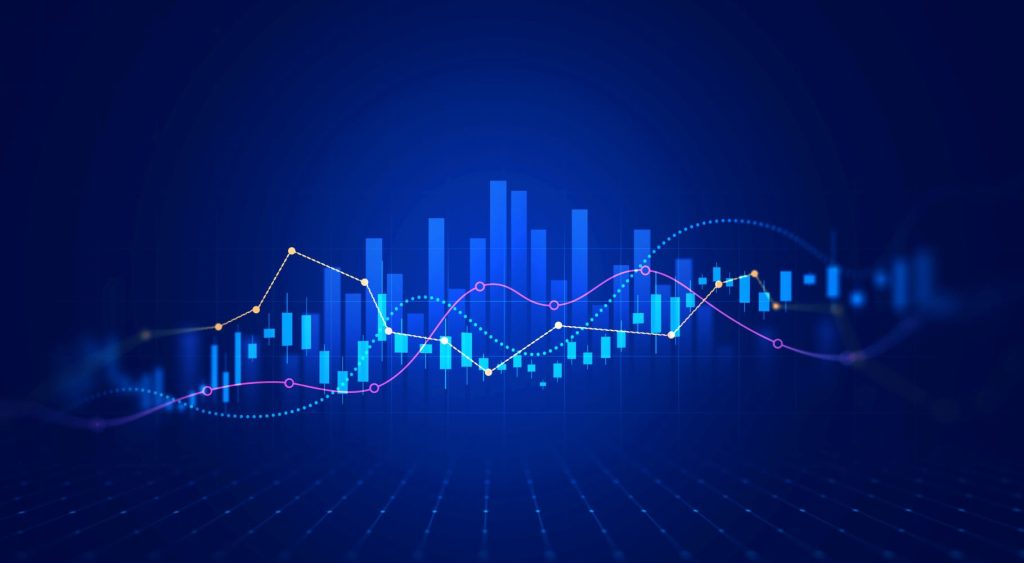 Digital chart indicators, stock market, business. financial growth, graph, bar graph illustration