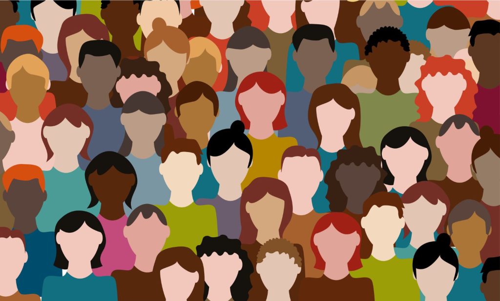 Multiracial crowd, community, race, racial, racial disparity, people, Vector illustration