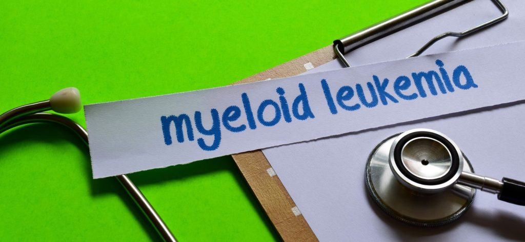 Myeloid leukemia written on paper on clipboard with stethoscope, oncology, photo