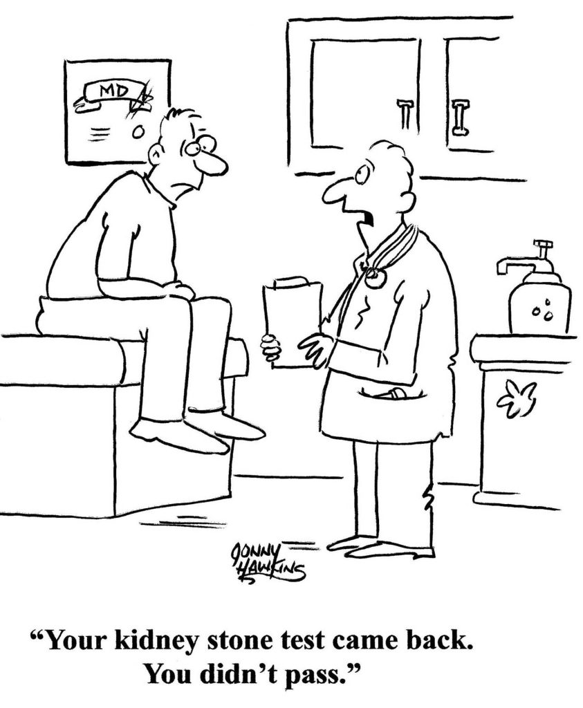Kidney stone test cartoon, comic, by Jonny Hawkins