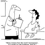 Medical cartoon doctor patient comic menopause puberty OBGYN