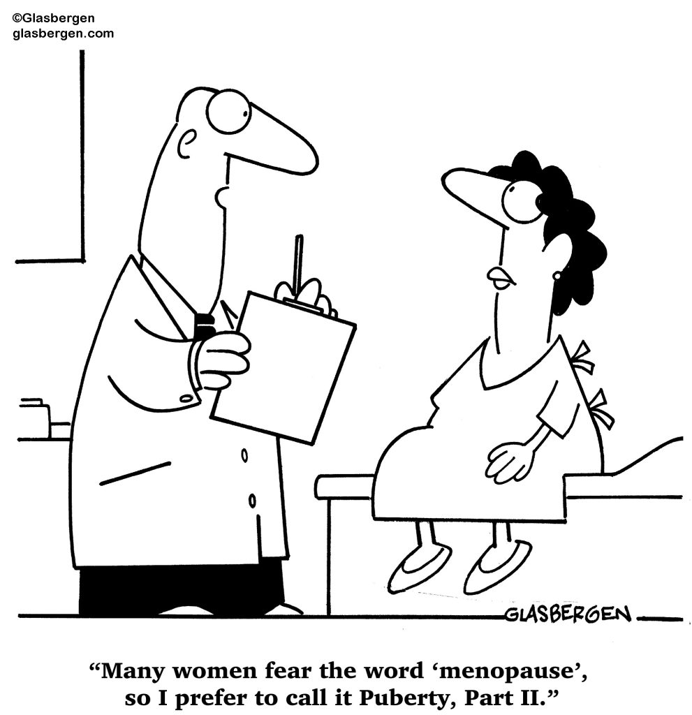 Medical cartoon doctor patient comic menopause puberty OBGYN