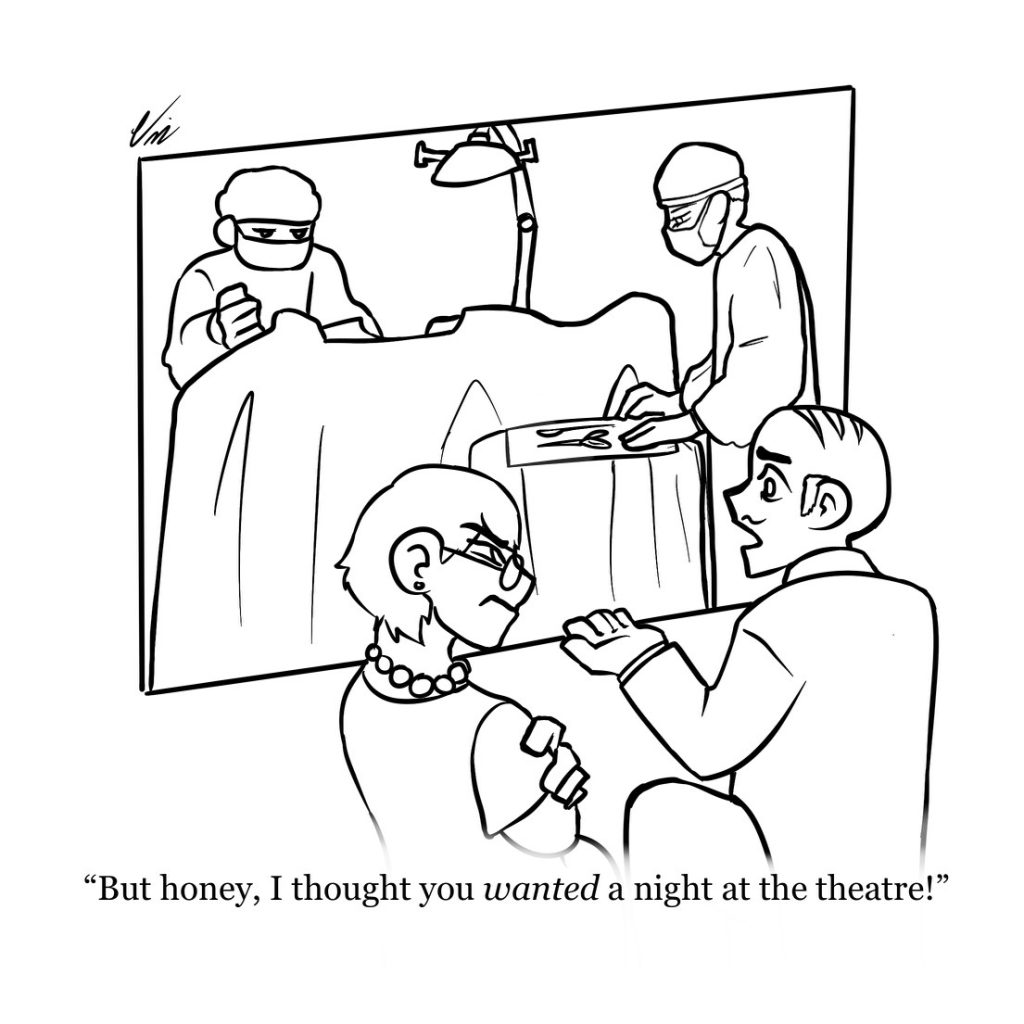 Operating Theatre, cartoon, comic, Vin Sellinger, medical humor