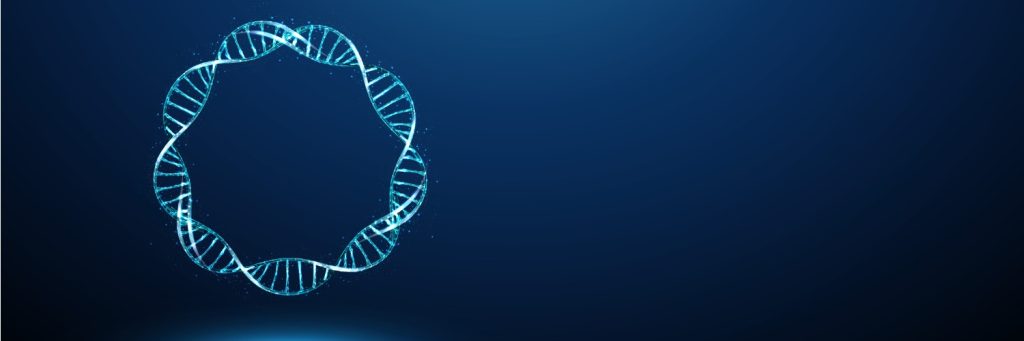 circular RNA, Abstract blue DNA molecule helixes swirled