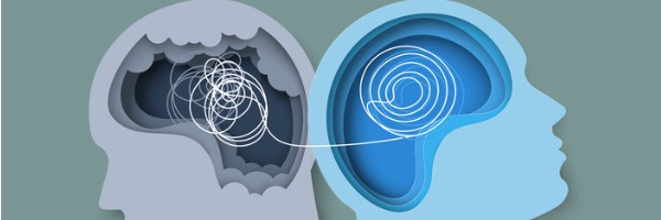 mental health, Psychological help vector illustration two human heads paper cut design